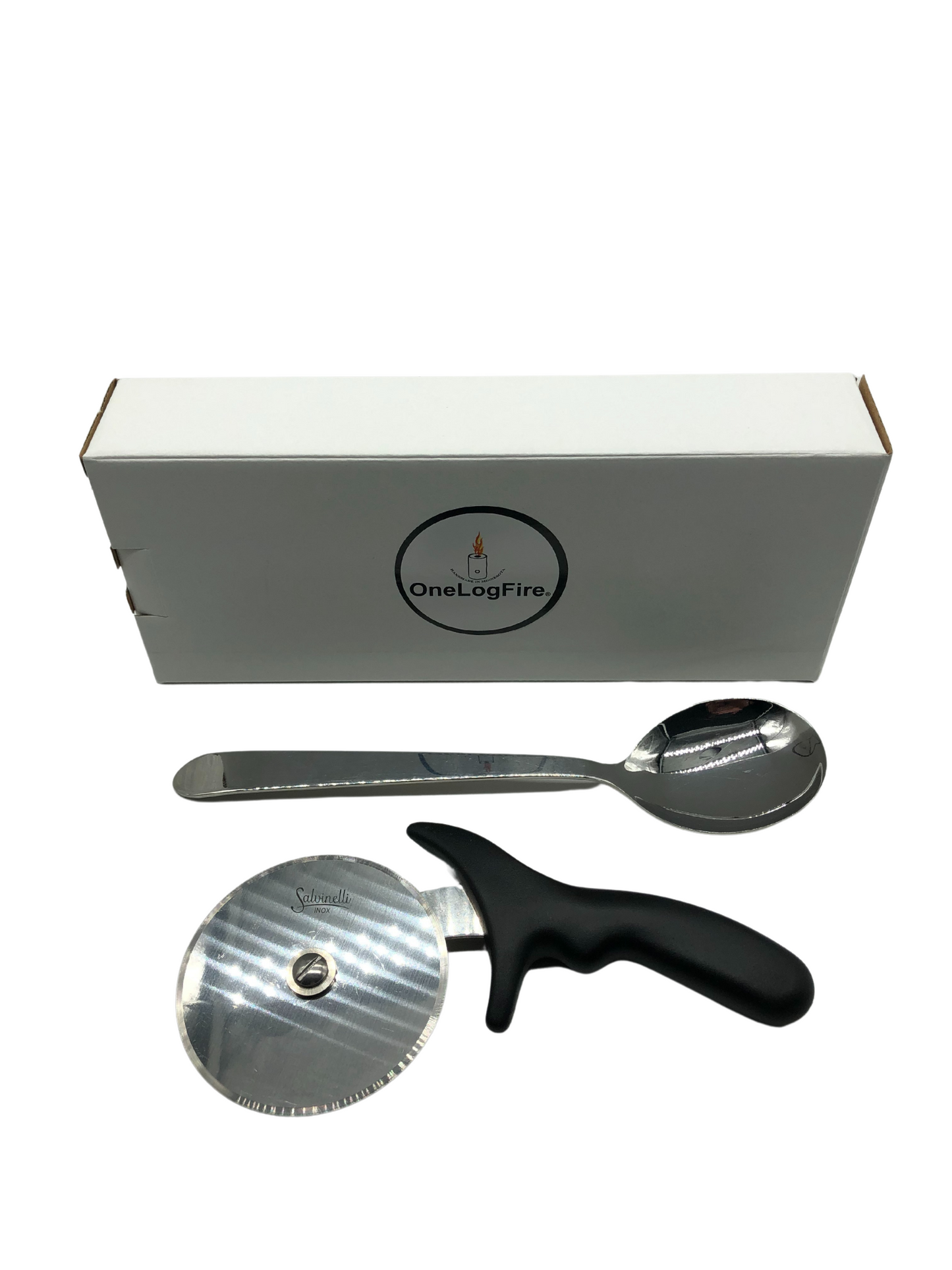 pizza slicer and pizza sause spoon with white gift box