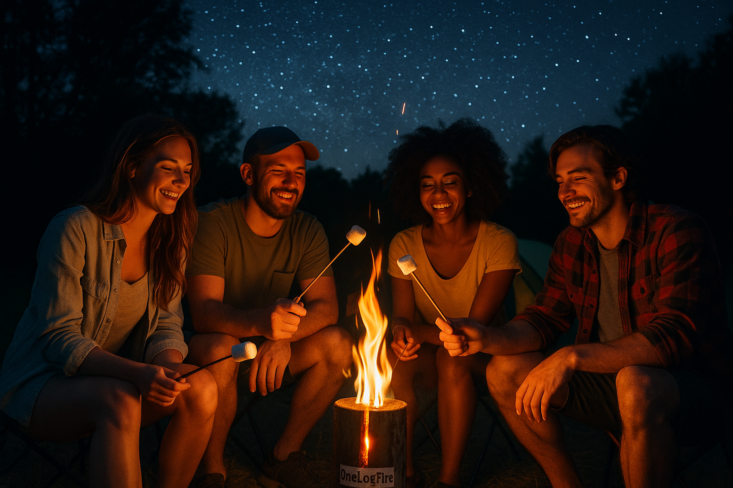 Summer camping campfire scene
