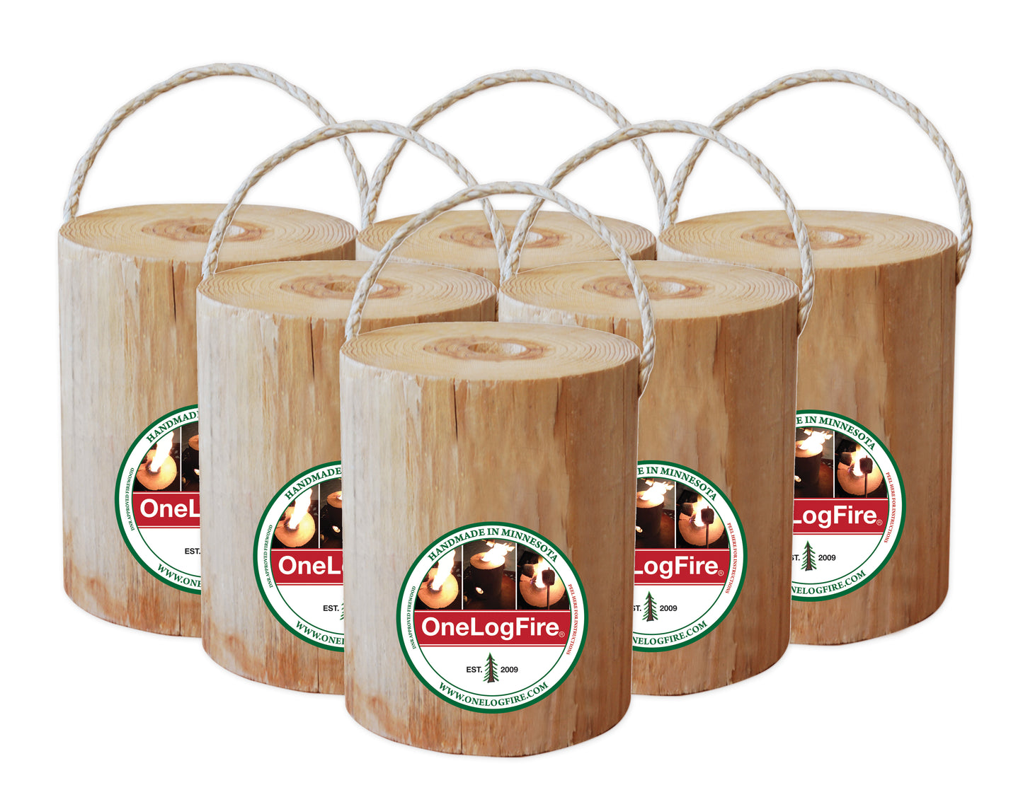 OneLogFire Swedish torch campfire log with branded label