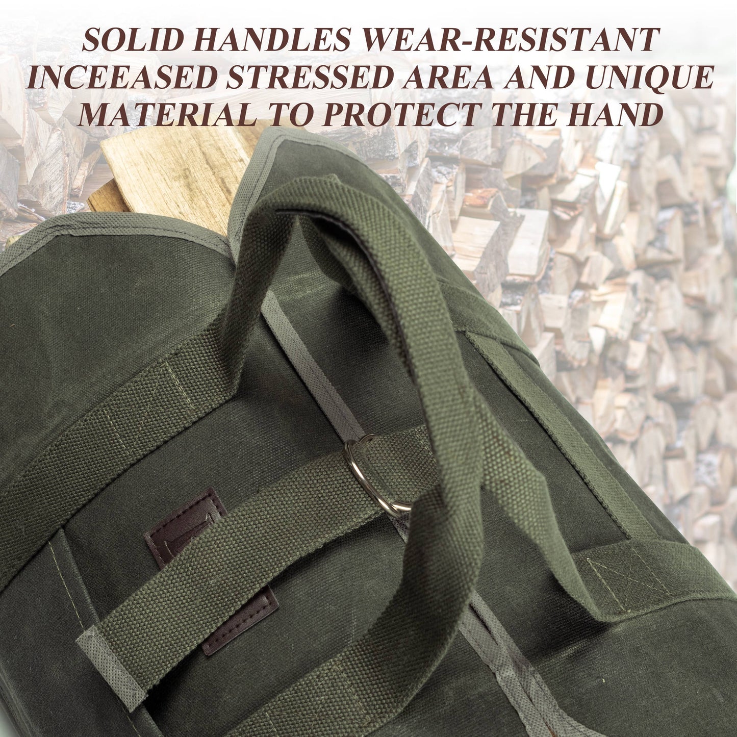 Waxed Canvas Firewood Carrier Bag in Use – Carrying Firewood Outdoors