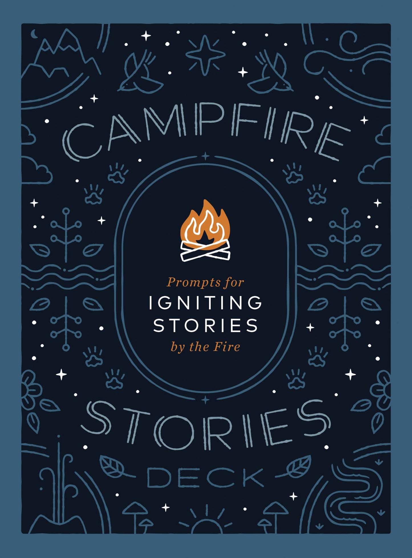 Book cover of 'Campfire Stories' with a campfire illustration on a dark blue background.