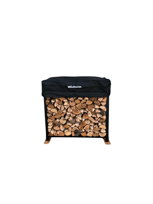 four foot firewood rack with black cover